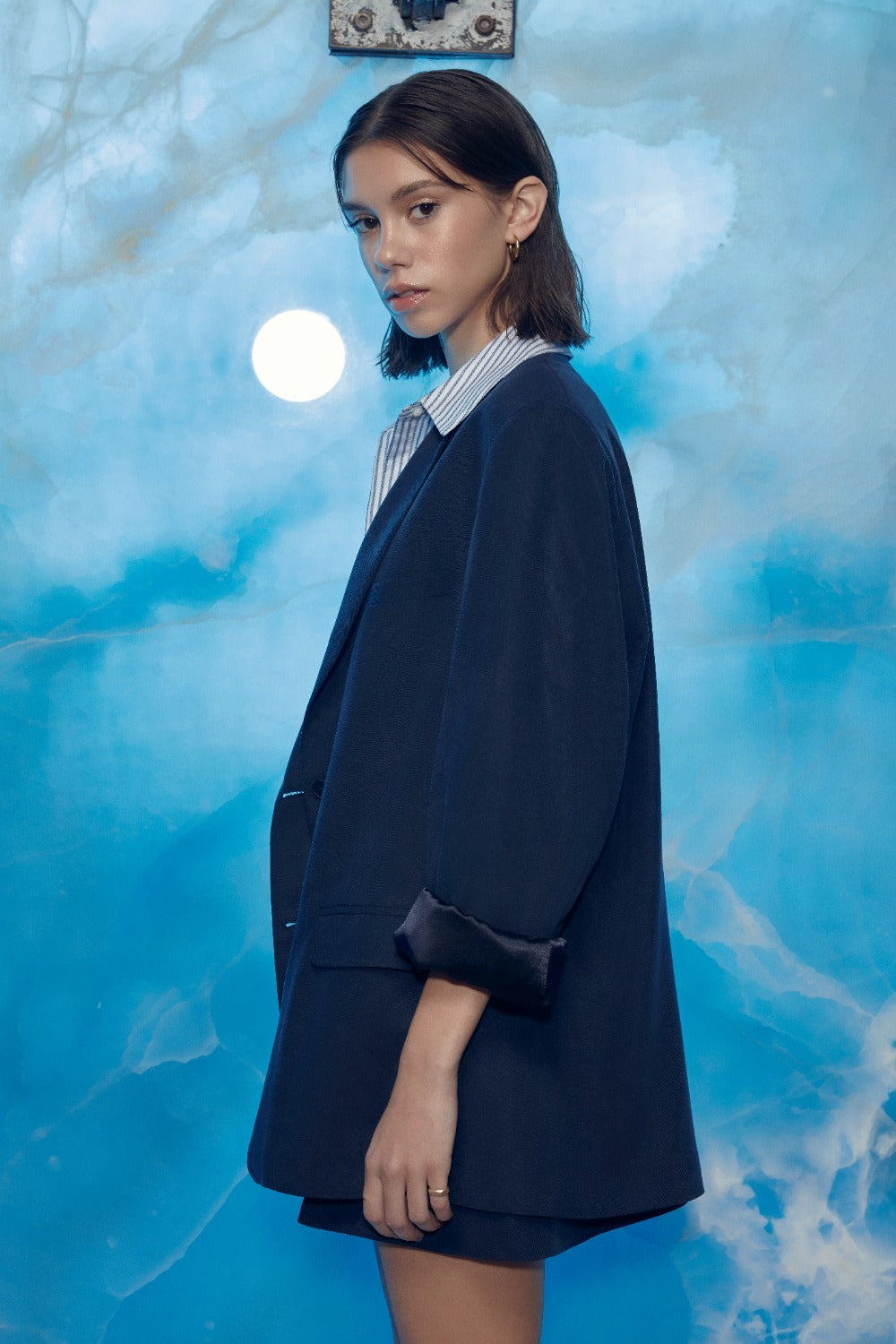Nazlı Ceren-Boxy Oversize Blazer Navy Blue-Ceket-5-milagron.live