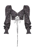Nazlı Ceren-Lolly Poplin Top Dark Brown Printed-Top-1-milagron.live