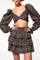 Nazlı Ceren-Lolly Poplin Top Dark Brown Printed-Top-5-milagron.live