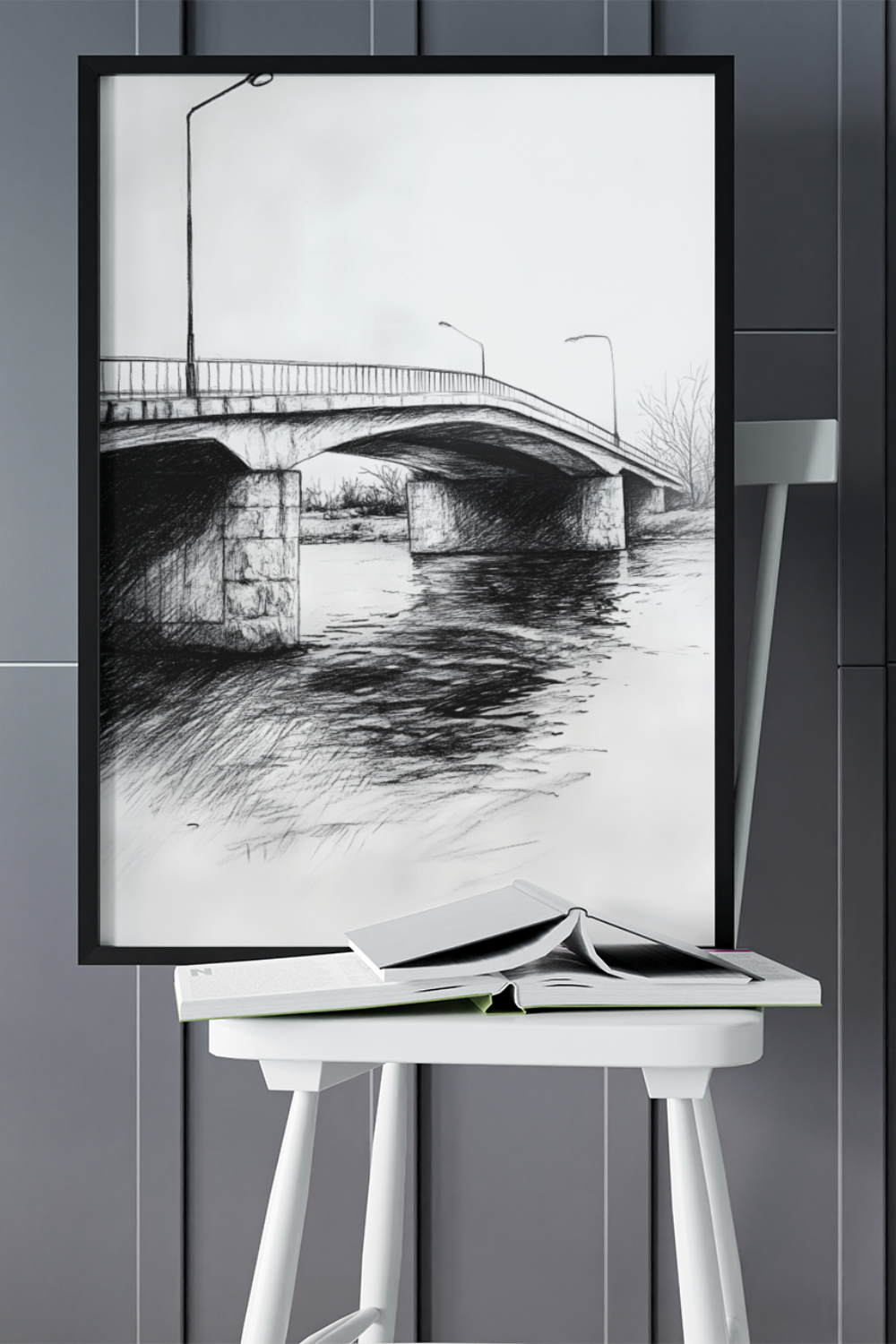 Nord Design-Kara Kalem Seri̇si̇ Çerçeveli̇ Tablo - Köprü-Tablo-1-milagron.live