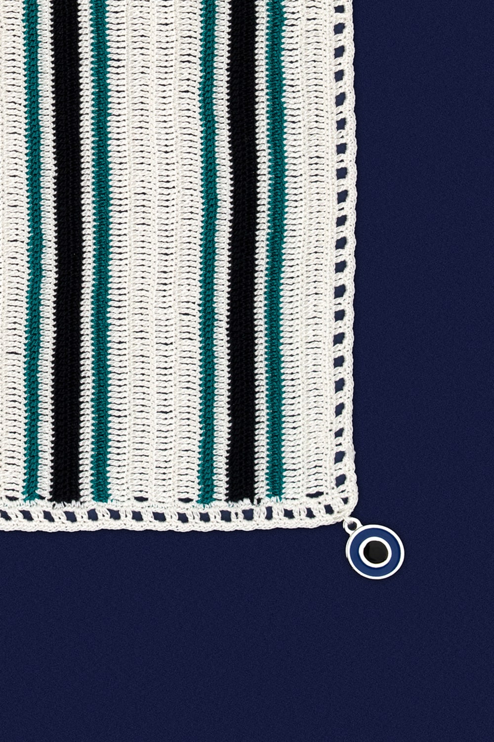OHM Handmade-Krem Yeşil Siyah Stripes El İşi Dantel Örtü-Dantel Örtüler-2-milagron.live