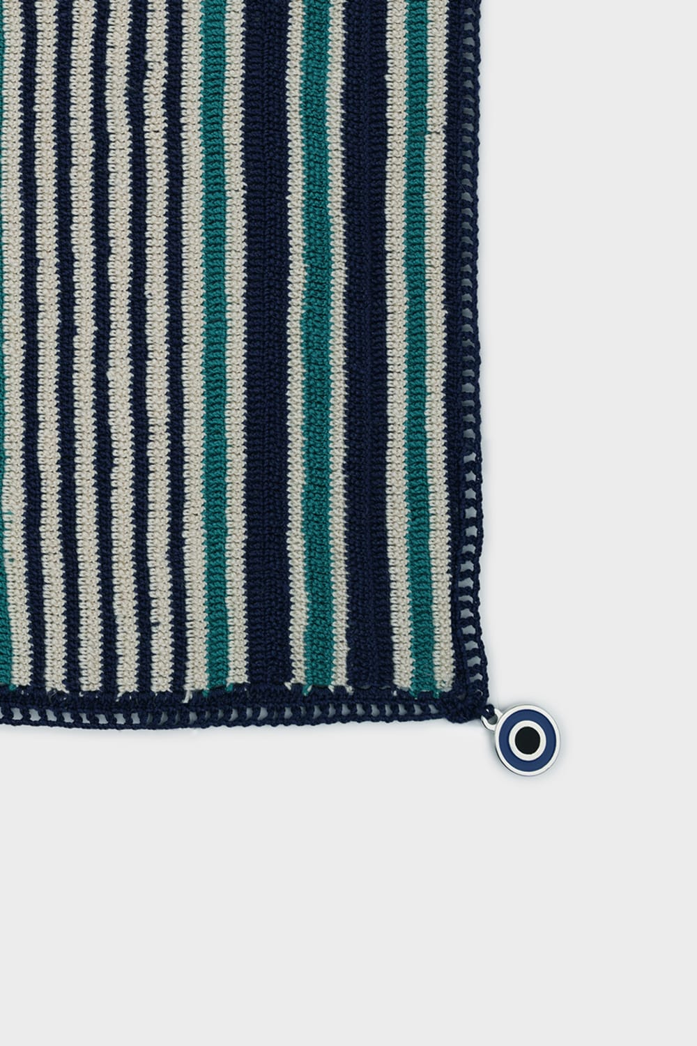OHM Handmade-Lacivert Bej Yeşil Multi Stripes El İşi Dantel Örtü-Dantel Örtüler-2-milagron.live