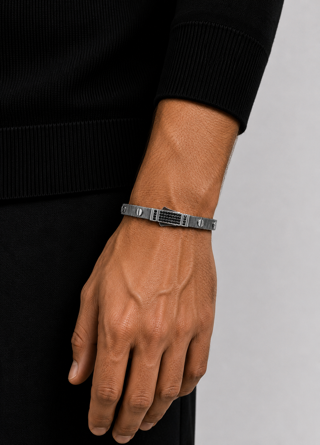 Black Rivet 925 Ayar Gümüş Erkek Bileklik