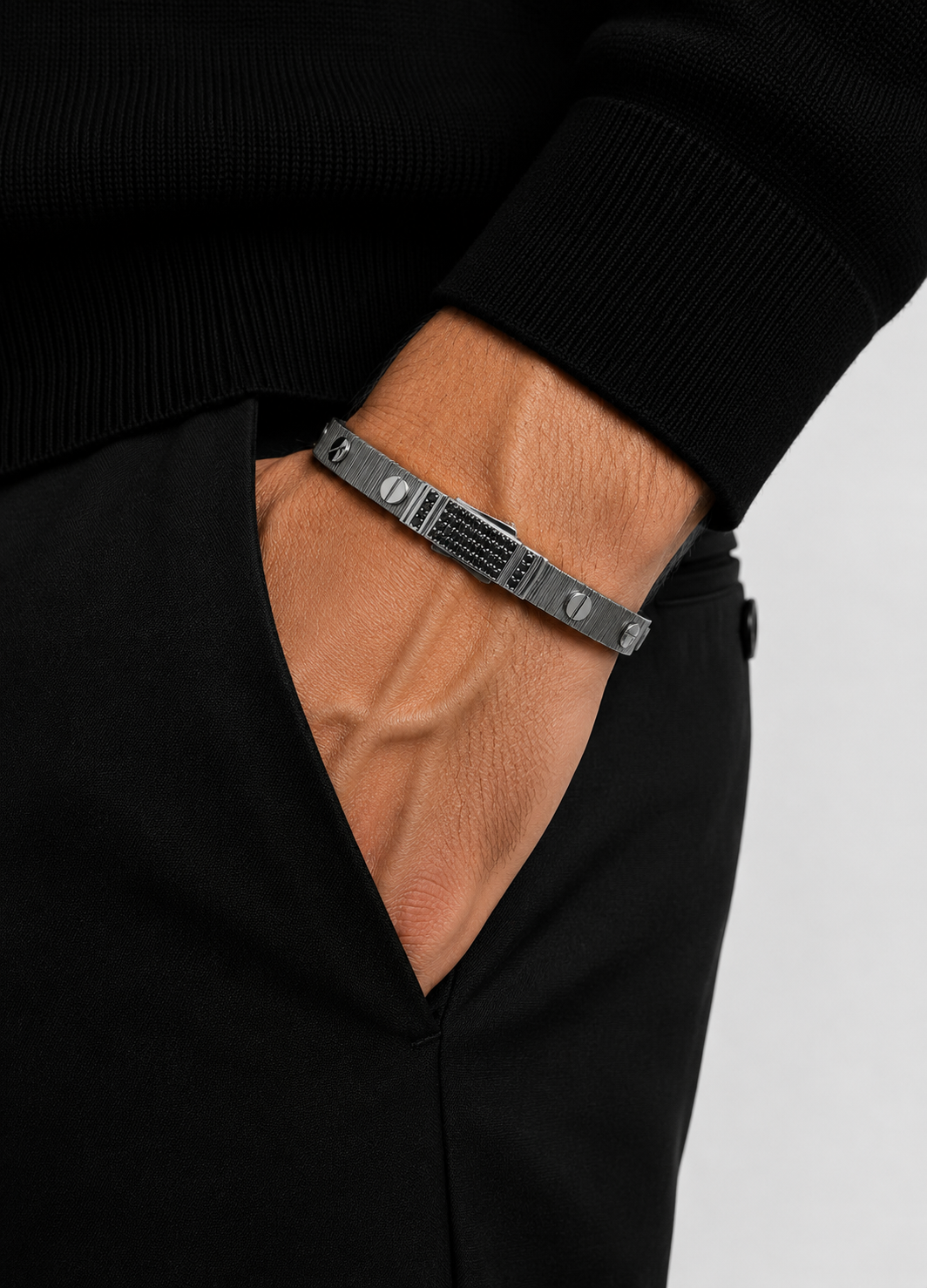 Black Rivet 925 Ayar Gümüş Erkek Bileklik