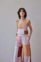 Oh Seven Days-Darcy Pantolon, Pembe Ve Bej Patchwork-Pantolon-2-milagron.live