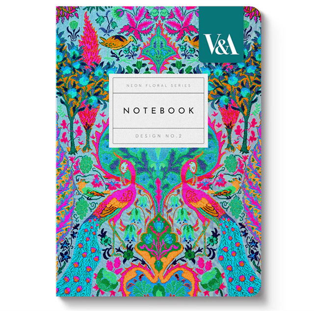 Ohh Deer V&A Tasarımı A6 176 Sayfa Premium Yumuşak Kapak Çizgili Defter Neon Floral Peacock 12546
