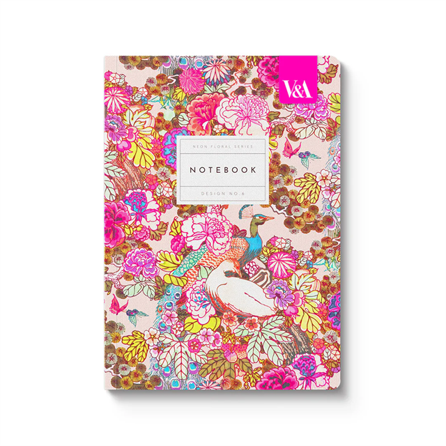 Ohh Deer V&A Tasarımı A5 176 Sayfa Premium Yumuşak Kapak Çizgili Defter Neon Floral Peacock Floral 12541