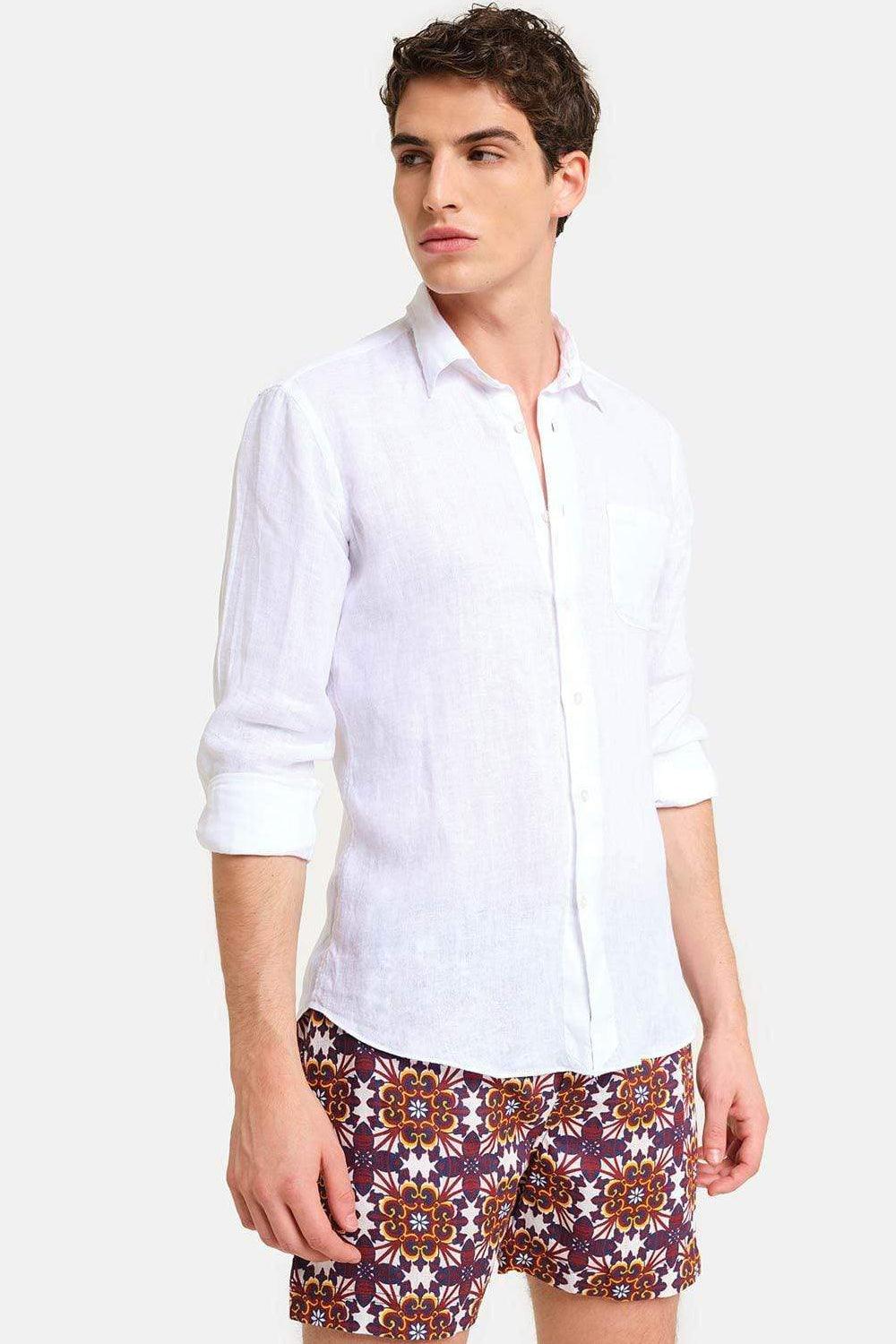 Peninsula-Art Linen Shirt Italian Collar Spiaggia Bianca-Gömlek-3-milagron.live