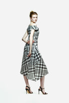 Peploum-Ama Drapped Dress In Checkered Pattern-Elbise-2-milagron.live