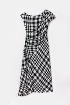 Peploum-Ama Drapped Dress In Checkered Pattern-Elbise-4-milagron.live