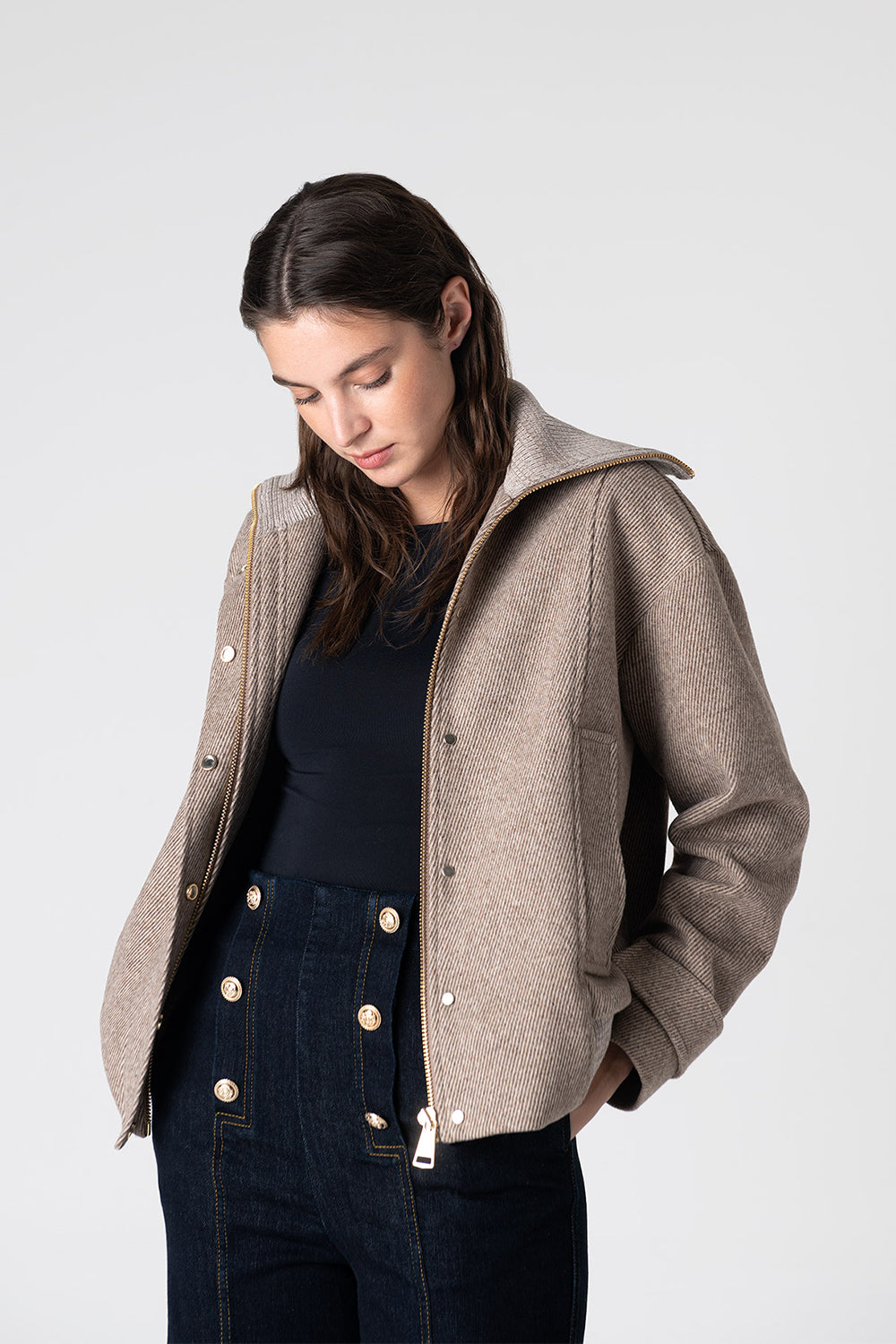 Peploum-Grace Knit Collar Short Coat-Kaban-1-milagron.live