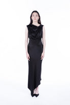 Peploum-Lea Folded Neckline Sateen Dress-Elbise-1-milagron.live