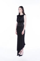 Peploum-Lea Folded Neckline Sateen Dress-Elbise-2-milagron.live