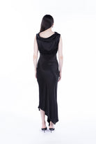 Peploum-Lea Folded Neckline Sateen Dress-Elbise-4-milagron.live
