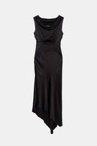 Peploum-Lea Folded Neckline Sateen Dress-Elbise-5-milagron.live