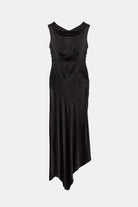 Peploum-Lea Folded Neckline Sateen Dress-Elbise-6-milagron.live