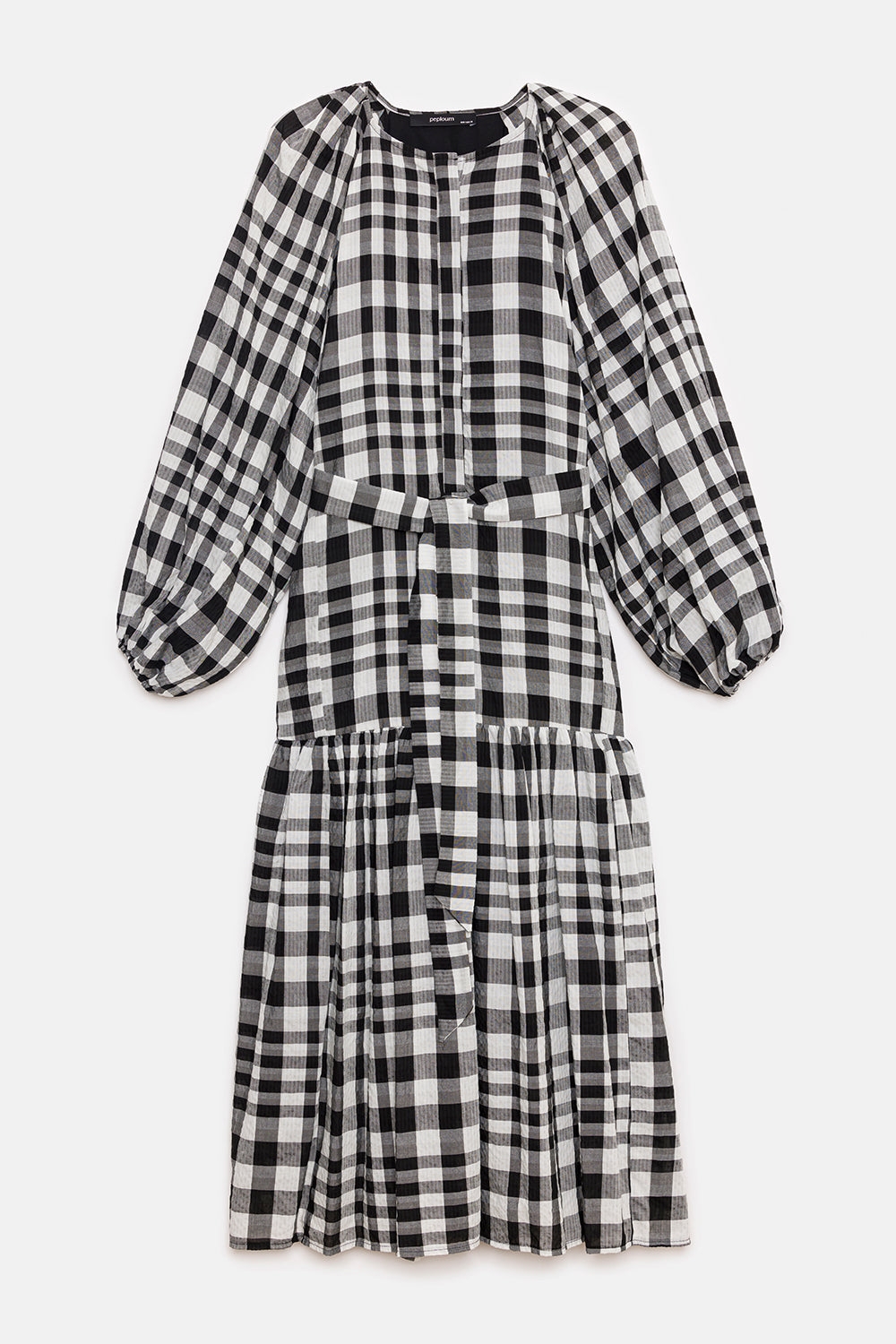 Peploum-Mie Dress In Checkered Pattern-Elbise-1-milagron.live