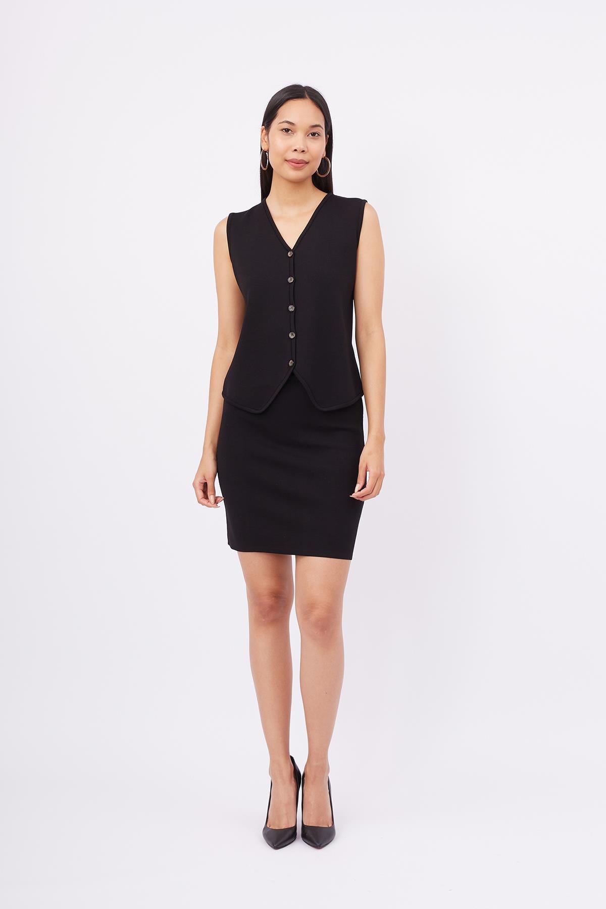 Peraluna Aida Waistcoat Kadın Triko Yelek - Siyah