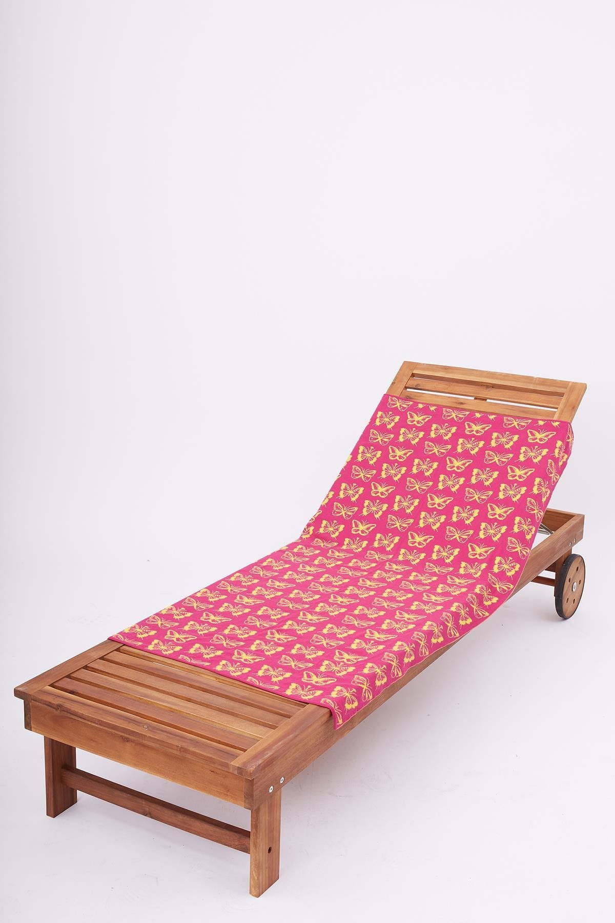 Peraluna Butterfly Boom Beach Towel Jakarlı Pamuklu Plaj Örtüsü - Fuşya/Sarı