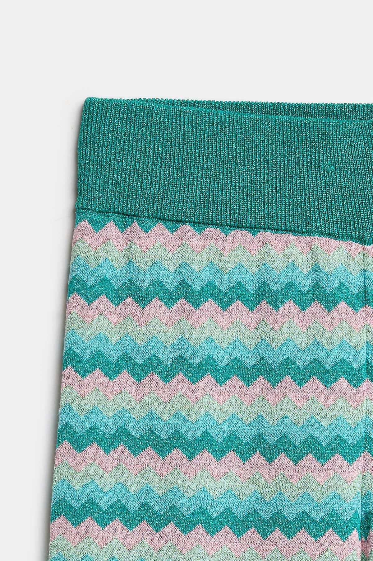 Peraluna Frizante Pantolon, Kadın Yüksek Bel, Yazlık Triko Pantolon - Pembe Mavi Multi