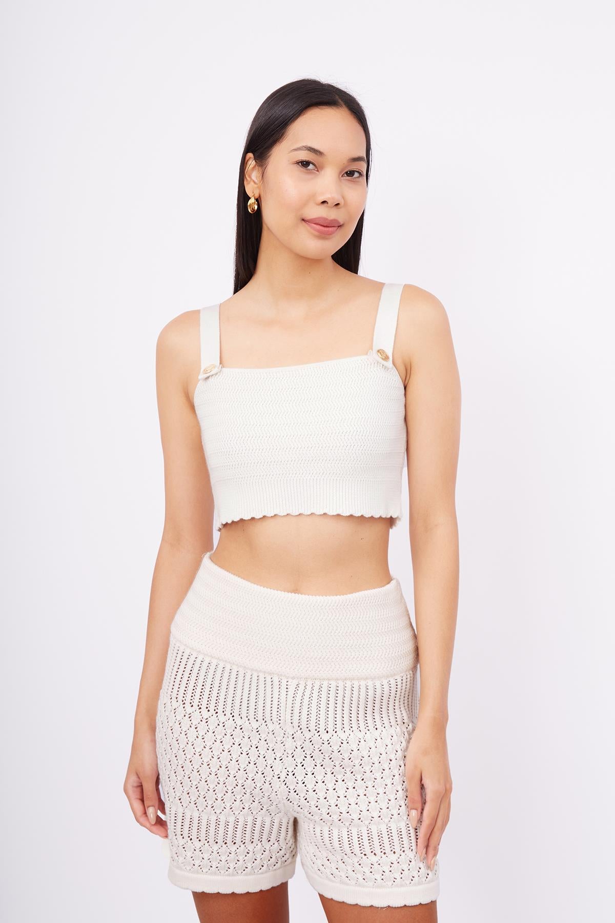 Peraluna-Iris Bralette Balık Sırtı Örgü Altın Renk Düğmeli Kadın Triko Bralet Ekru-Bralet-2-milagron.live