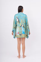 Peraluna-Joy Short Kimono Anne çocuk Baskılı Kısa Saten Kadın Kimono Turkuaz-Kimono-10-milagron.live