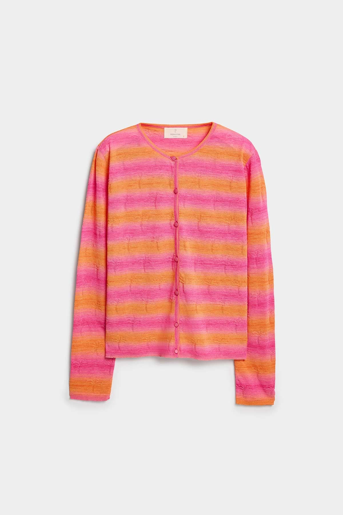 Peraluna Sunset Bloom Hırka, Kadın Yazlık Ince Triko Hırka - Pembe Turuncu Multi