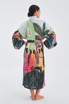 Peraluna-Kauri̇ Tropik Desenli Bilek Hizası Saten Kadın Kimono-Kimono-8-milagron.live