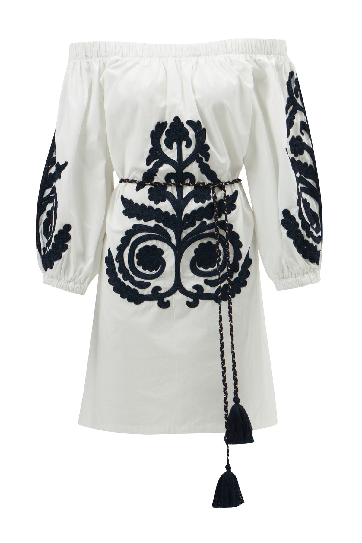 Peraluna Masumi Dress %100 Pamuk Diz Hizası Yazlık Kadın Elbise - Beyaz/Lacivert