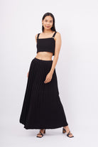 Peraluna-Maxi Skirt Maxi Boy Pileli Kadın Triko Etek Siyah-Etek-5-milagron.live