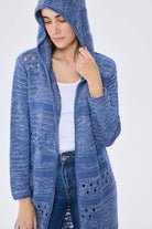 Peraluna Skyler, Ajurlu, Kadın Kapüşonlu Yazlık Uzun Triko Hırka - Denim Mix