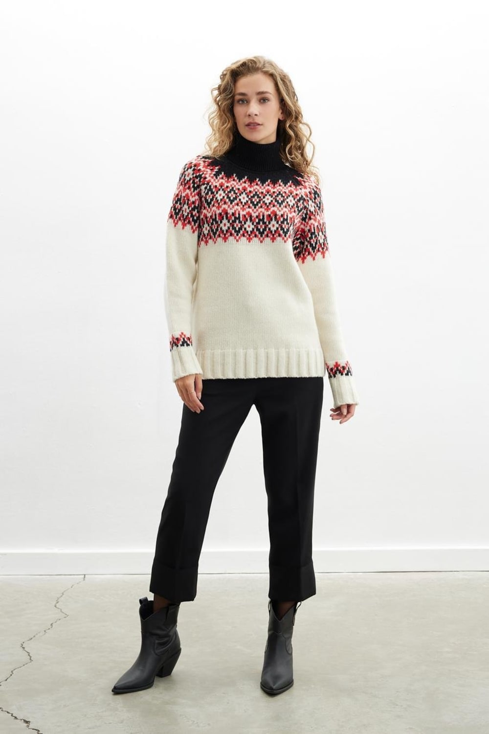 Peraluna-Styleboom X Cotswold Fair Isle Pullover Balıkçı Yaka Baklava Desen Kazak Kadın Triko Kazak-Kazak & Triko-3-milagron.live