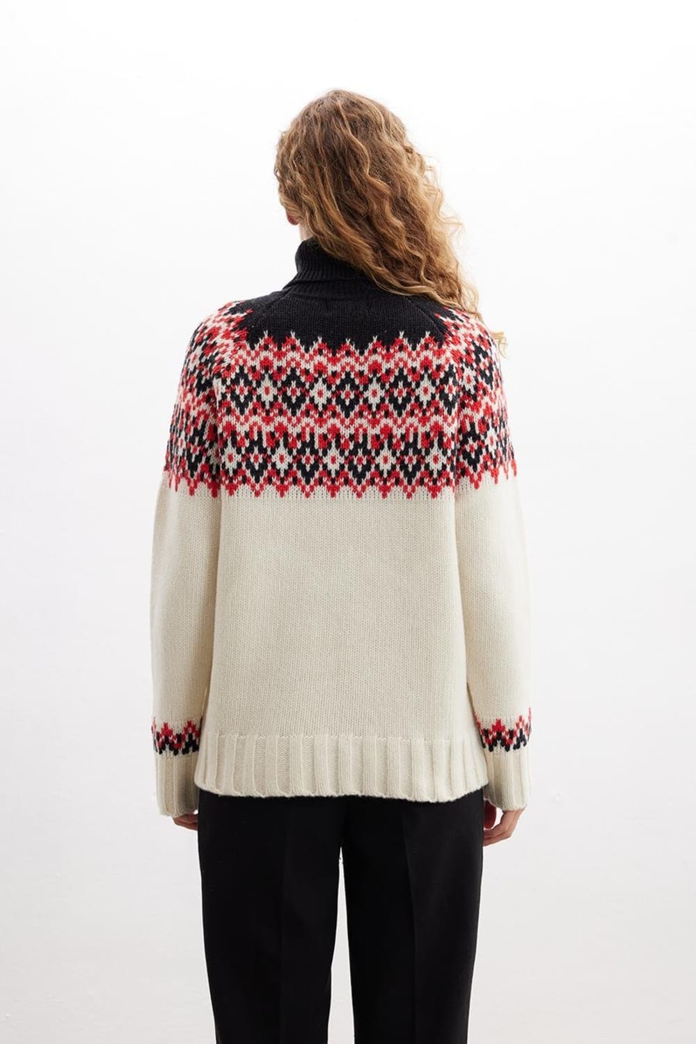 Peraluna-Styleboom X Cotswold Fair Isle Pullover Balıkçı Yaka Baklava Desen Kazak Kadın Triko Kazak-Kazak & Triko-5-milagron.live