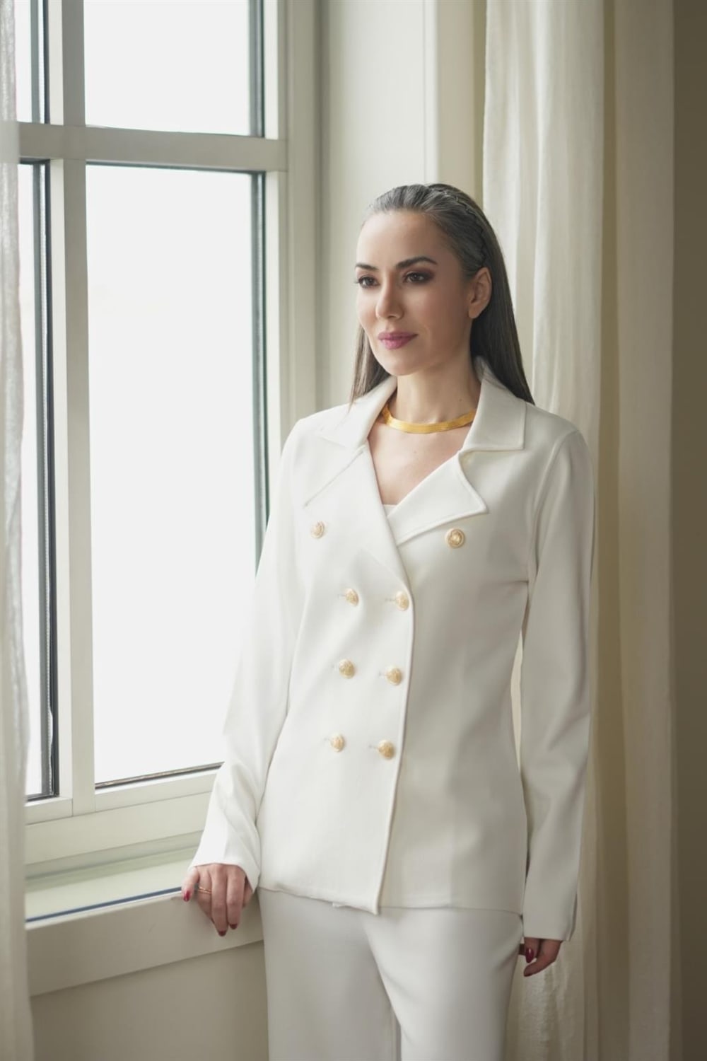 Peraluna-Styleboom X Katherine Blazer Çelik Örgü Klasik Kesim Düğmeli Blazer Kadın Triko Ceket -Ceket-10-milagron.live