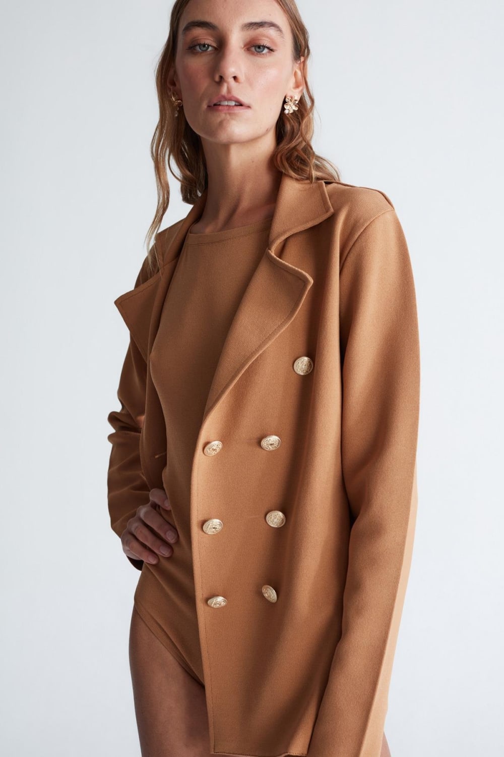 Peraluna-Styleboom X Katherine Blazer Çelik Örgü Klasik Kesim Düğmeli Blazer Kadın Triko Ceket -Ceket-21-milagron.live