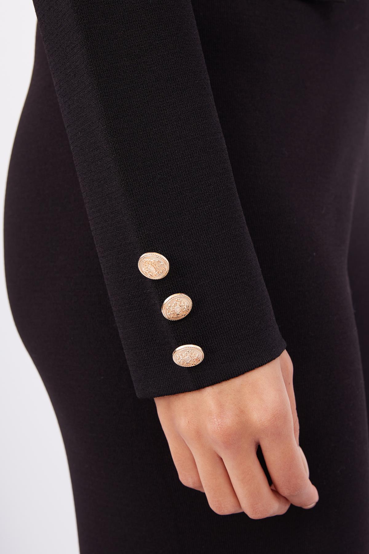 Peraluna-Styleboom X Kathy Blazer Çelik Örgü Crop Kruvaze Blazer Kadın Triko Ceket Siyah-Blazer Ceket-5-milagron.live
