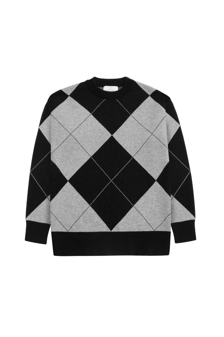 Styleboom X Peraluna Oxford Pullover Bisiklet Yaka Baklava Desen Kadın Triko Kazak - Siyah