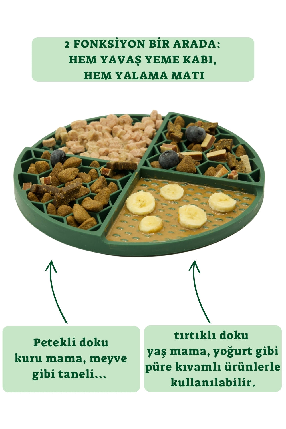 Silikon Yavaş Yeme Ve Yalama Matı Petek Desen Orman Yeşili - 2