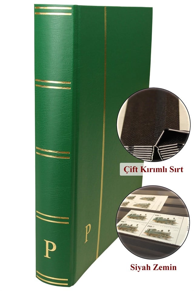 Pulko History 1970 Pul Defteri Klasik, 32 Yaprak, 64 Sayfa, A4+, Siyah Zemin, Yeşil Ph-273319