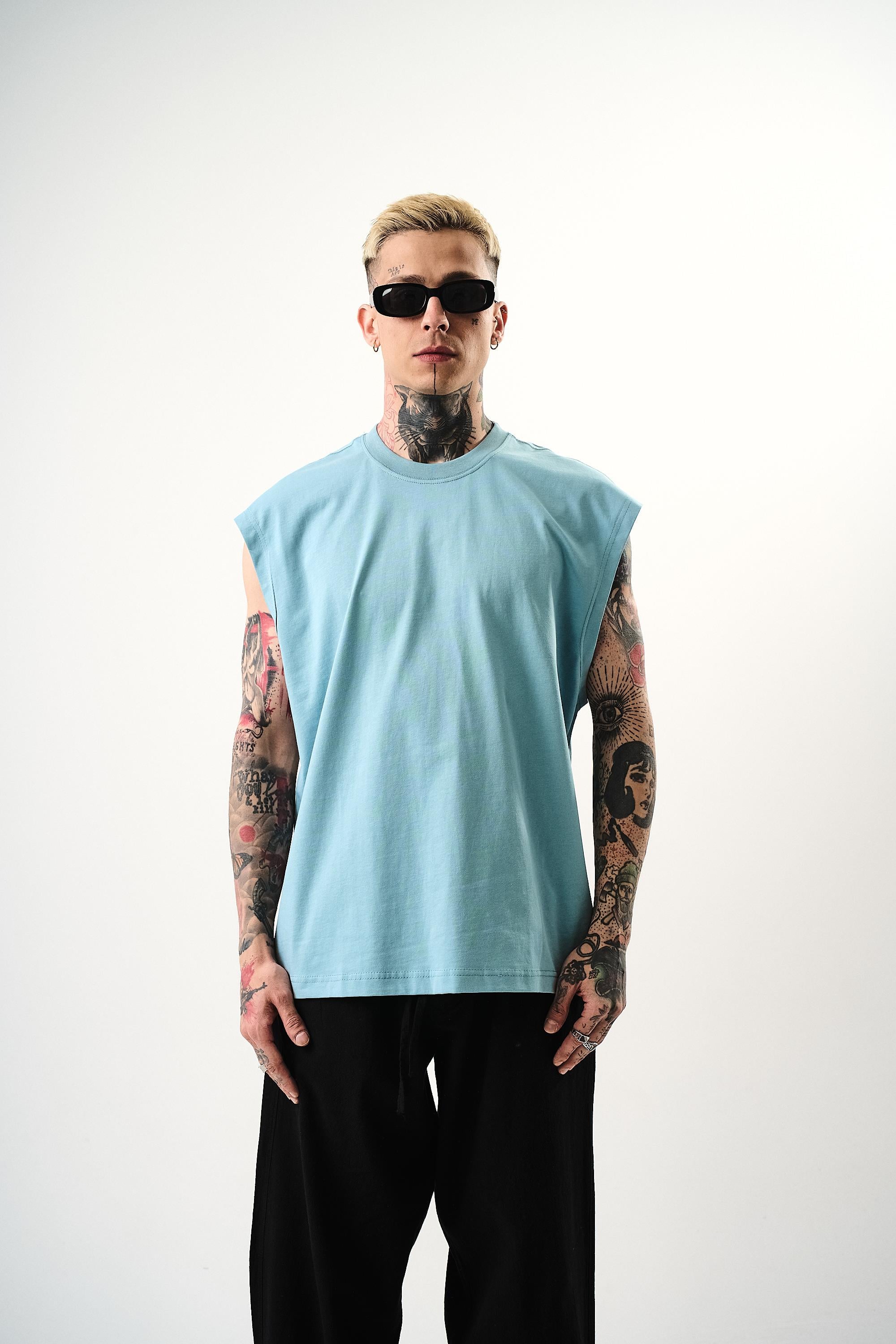 Erkek Basic Tank Top Atlet Bebe Mavi