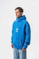 Erkek Create Baskılı Kapüşonlu Oversize Hoodie Mavi
