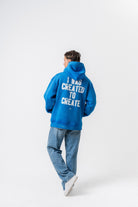 Erkek Create Baskılı Kapüşonlu Oversize Hoodie Mavi