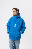 Erkek Create Baskılı Kapüşonlu Oversize Hoodie Mavi