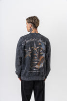Erkek Divided Baskılı Yıkamalı Bisiklet Yaka Oversize Sweatshirt Siyah