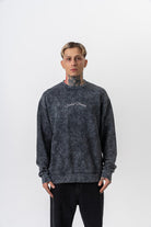 Erkek Divided Baskılı Yıkamalı Bisiklet Yaka Oversize Sweatshirt Siyah