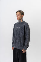 Erkek Divided Baskılı Yıkamalı Bisiklet Yaka Oversize Sweatshirt Siyah