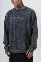 Erkek Divided Baskılı Yıkamalı Bisiklet Yaka Oversize Sweatshirt Siyah
