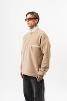 Erkek Düğme Detaylı Oversize Polar Sweatshirt Bej