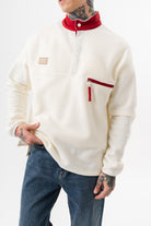 Erkek Düğme Detaylı Oversize Polar Sweatshirt Ekru