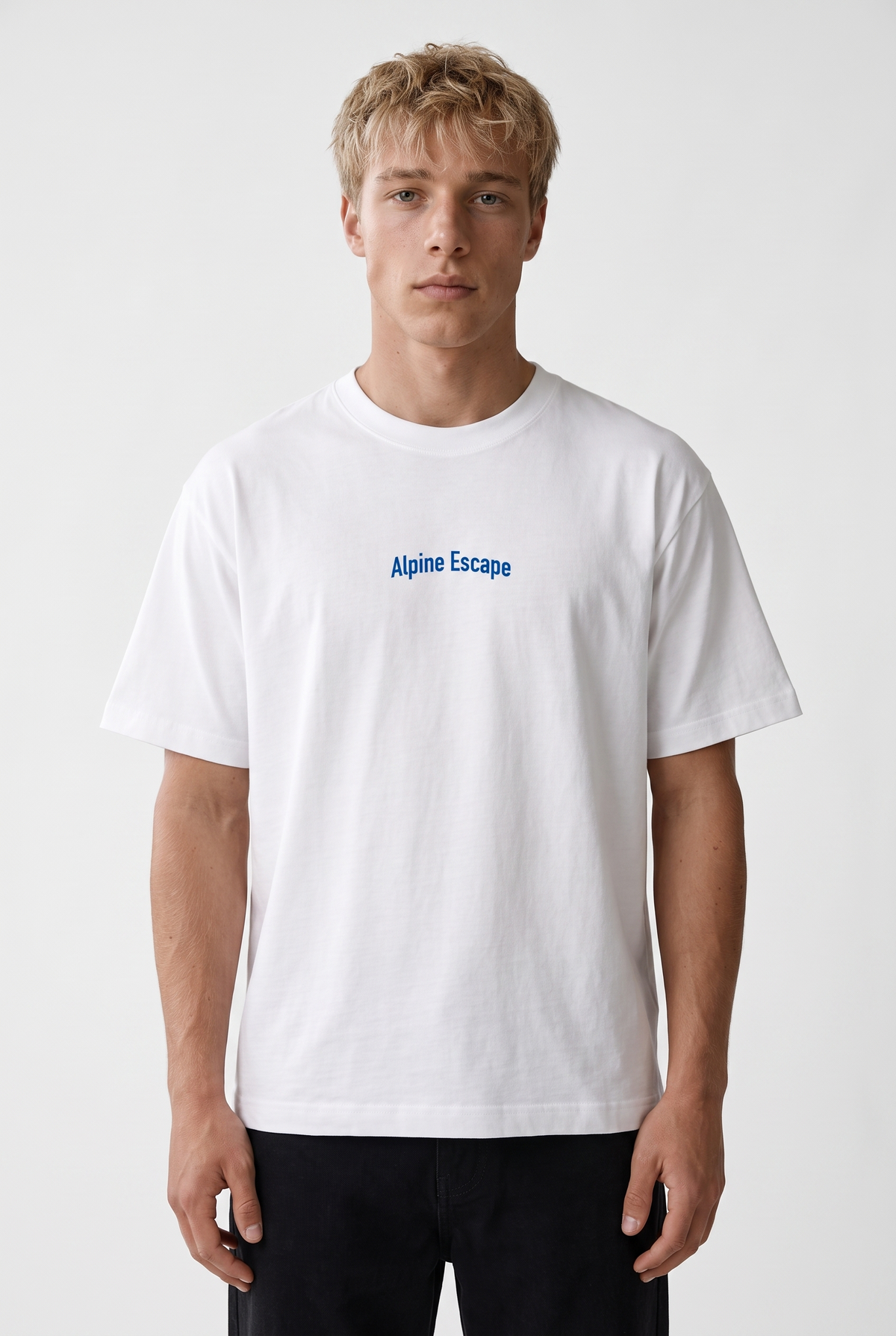 Erkek Alpine Nakışlı Oversize T-Shirt Ekru